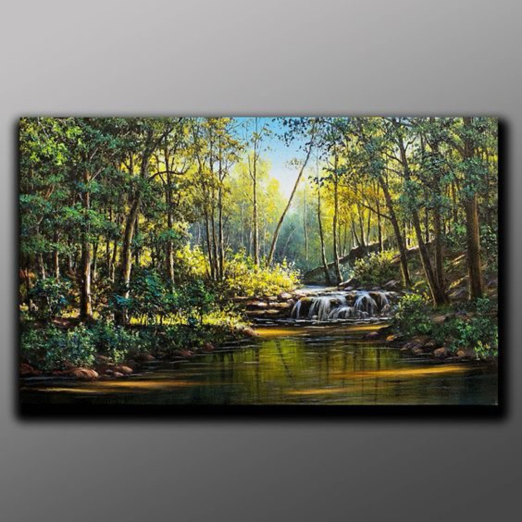 lukisan dinding pemandangan hutan minimalis modern