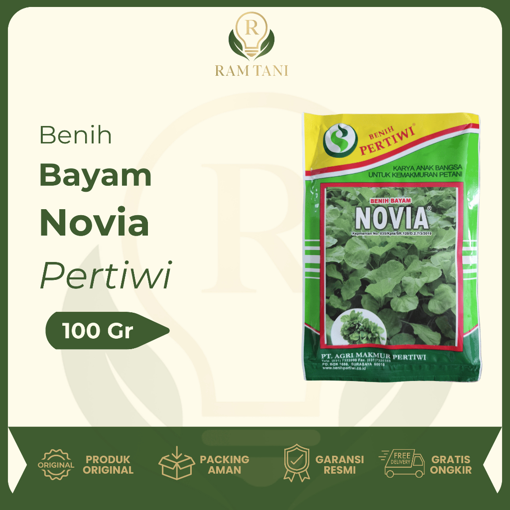 Pertiwi - Benih Bayam Hijau Unggul NOVIA 100 Gram Benih Pertiwi