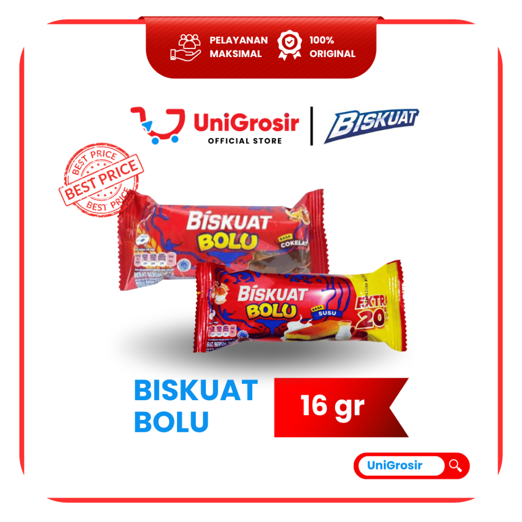 [UniGrosir] BISKUAT BOLU RASA SUSU ORIGINAL CHOCOLATE ECER SOFT CAKE ~ 16 gr