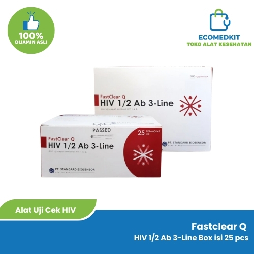 Rapid Test Alat Uji Cek HIV Cepat Antibodi HIV 1/2 Ab 3-Line FastClear Q BOX isi 25 Set