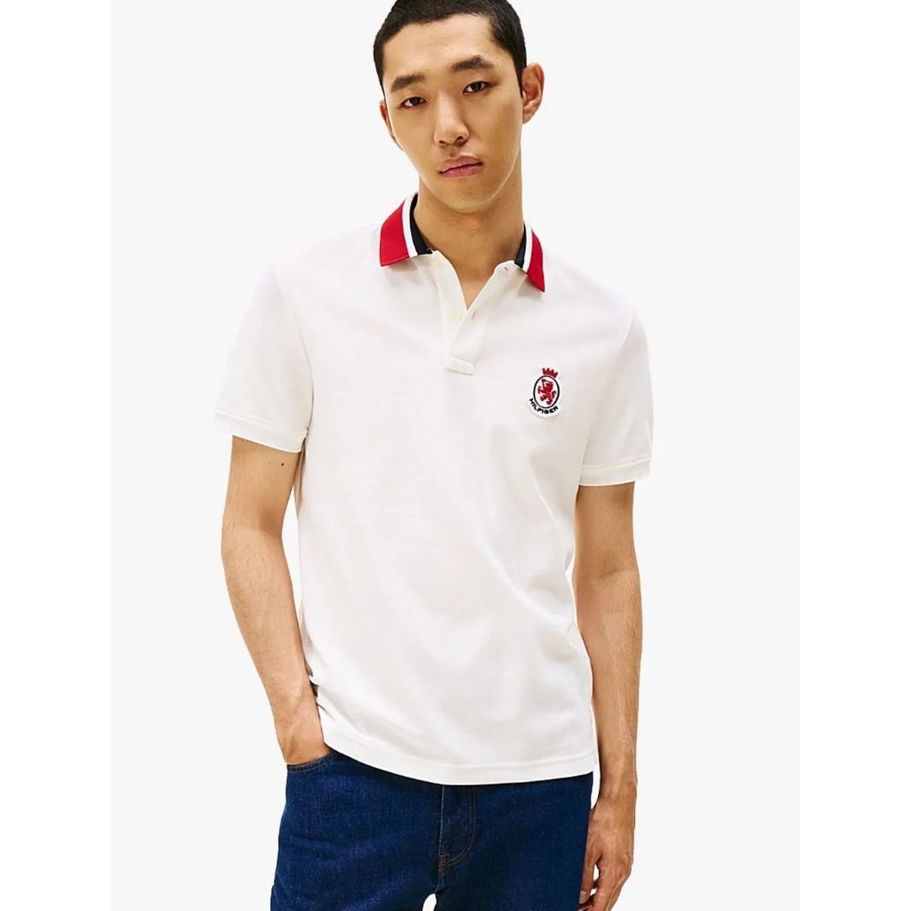Tommy Hilfiger Men's THRMW40821YB Regular Fit Herringbone Collar Pique Polo Shirt Pria - Ercu