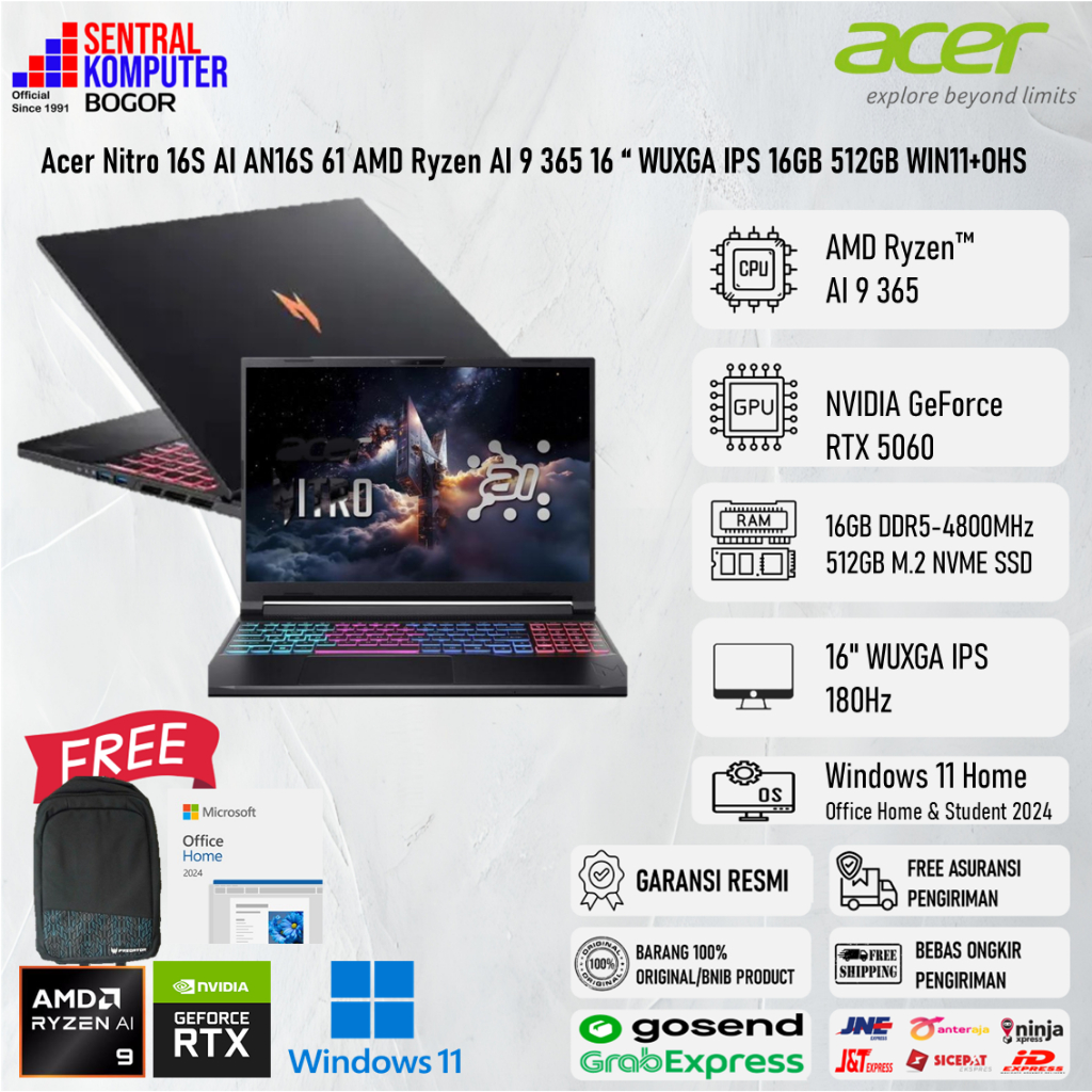 Acer Nitro 16S AI AN16S 61 AMD Ryzen AI 9 365 16 Inch WUXGA IPS 16GB 512GB WIN11+OHS