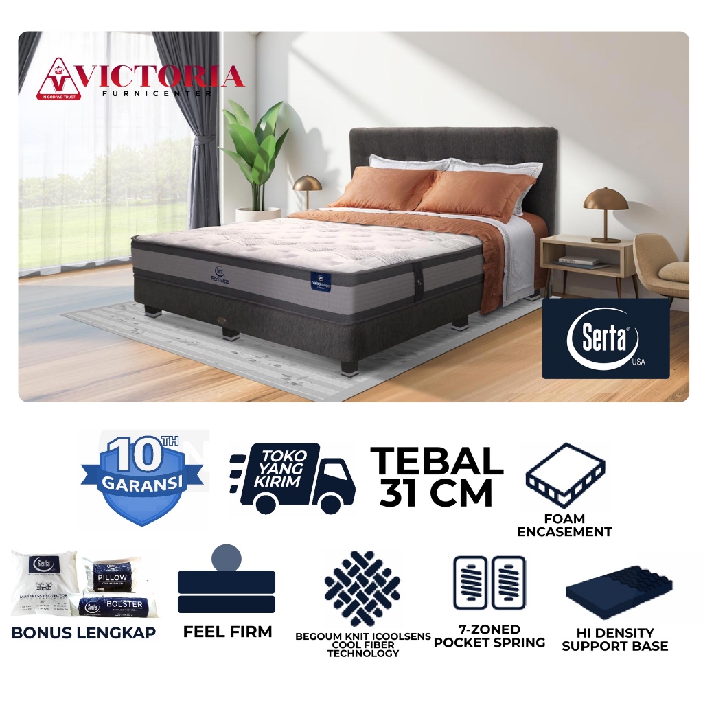 Serta Recharge 180 x 200 180x200 Full Set Fullset Spring Bed Springbed Bedset Matras Kasur Termurah 