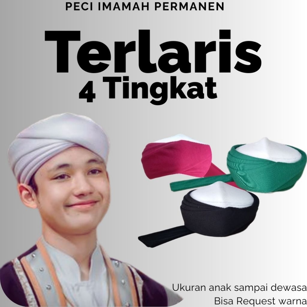 Peci Imamah Anak 4 Tingkat Buntut Kombinasi Warna | Sorban Imamah Permanen 3 Meter