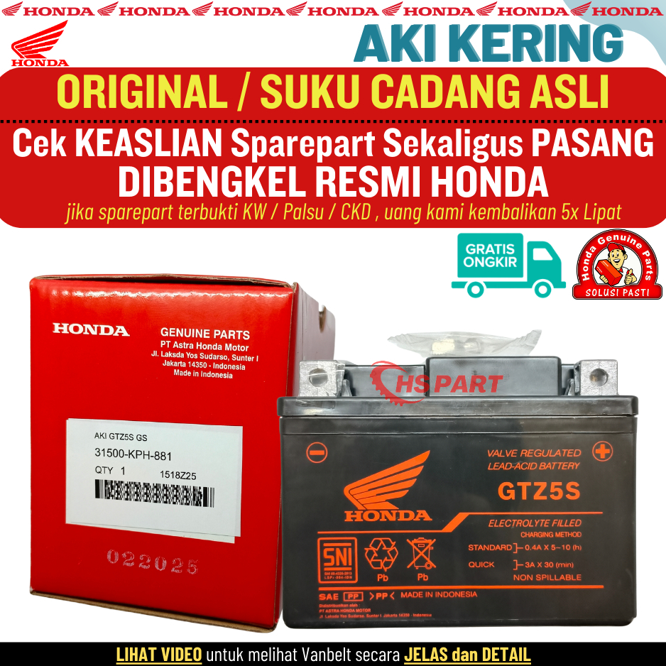 Original 100% Accu Aki Battery GTZ5S GS Supra X 125 Karisma Verza 150 CRF150L 31500KPH881