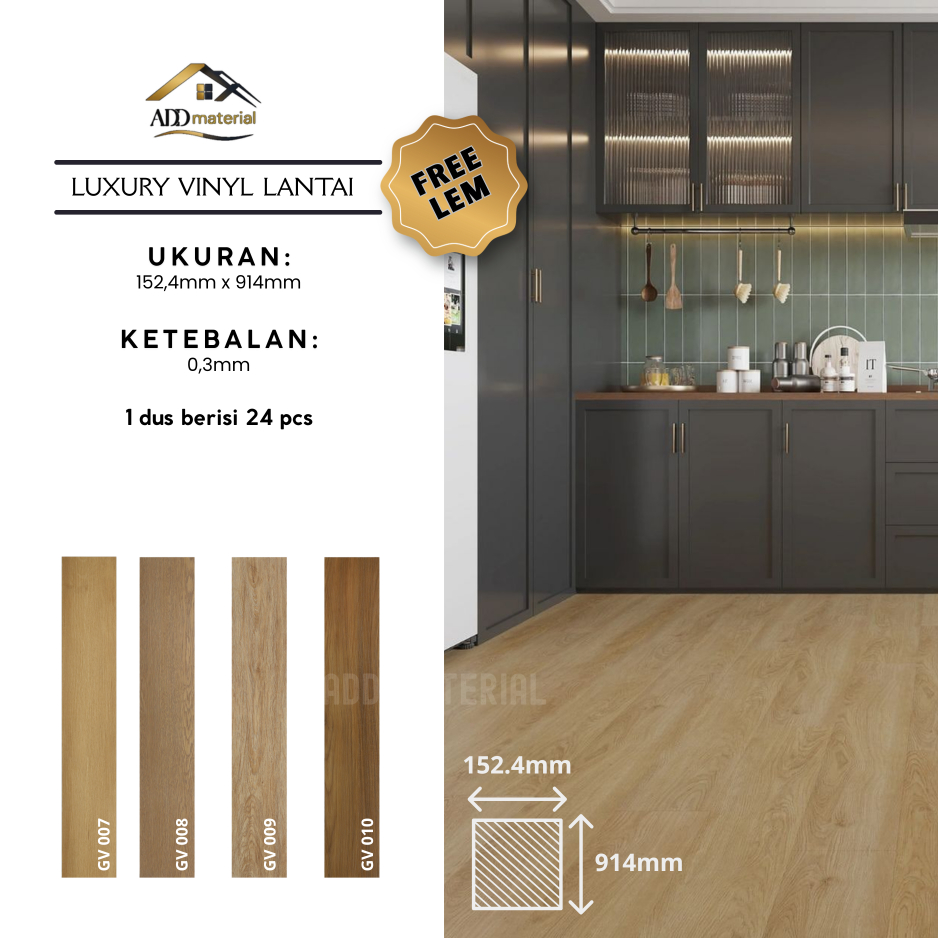 Vinyl Lantai PVC 3mm Ukuran 15x91cm Pelapis Lantai Anti Air 24 Lembar Per Dus