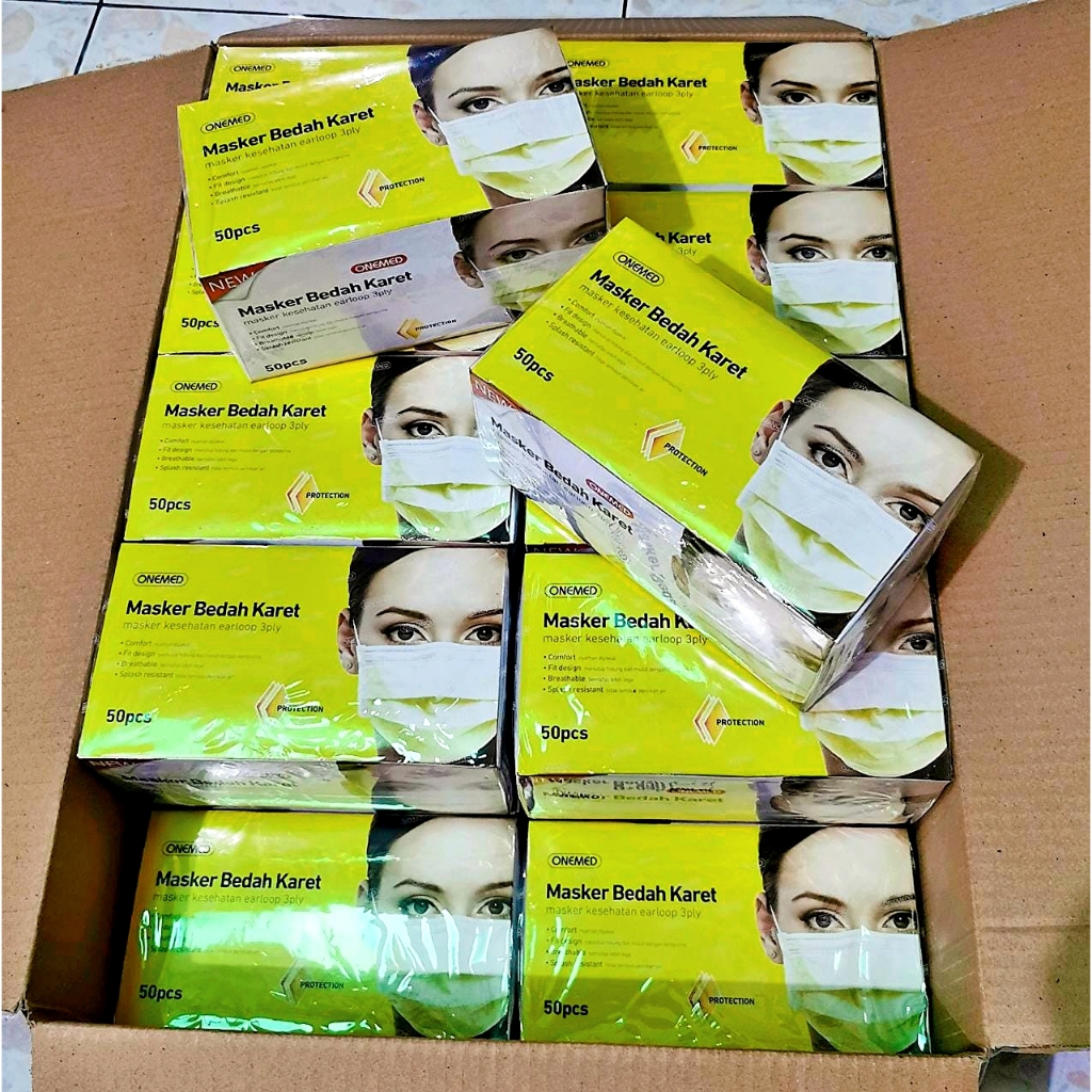 Masker Medis Kuning Onemed 20 box Masker Medis Kuning Kartonan Masker Medis Onemed Grosir Kartonan