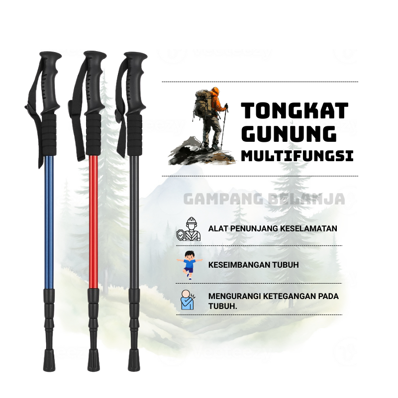 Tongkat Hiking Gunung Lurus/ Tongkat Hiking Trekking Pole