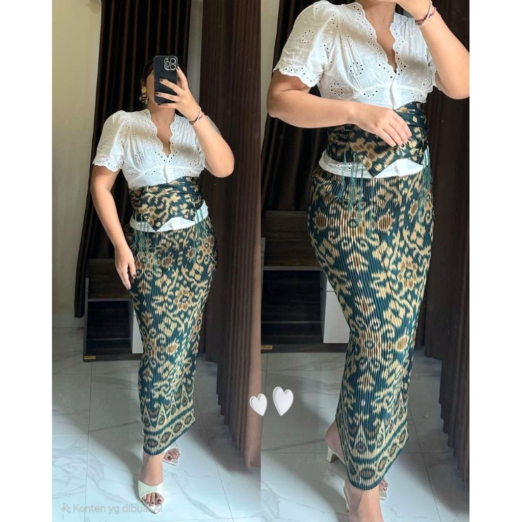 Kamen Jadi Plisket Set Selendang size XL XXL bawahan tradisional setelan kebaya wanita bali