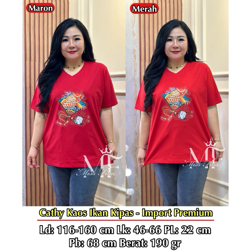 FINA BIGSIZE - ( CATHY KAOS WANITA BIG SIZE ) KAOS SINCIA IMLEK PENDEK WANITA JUMBO BIGSIZE