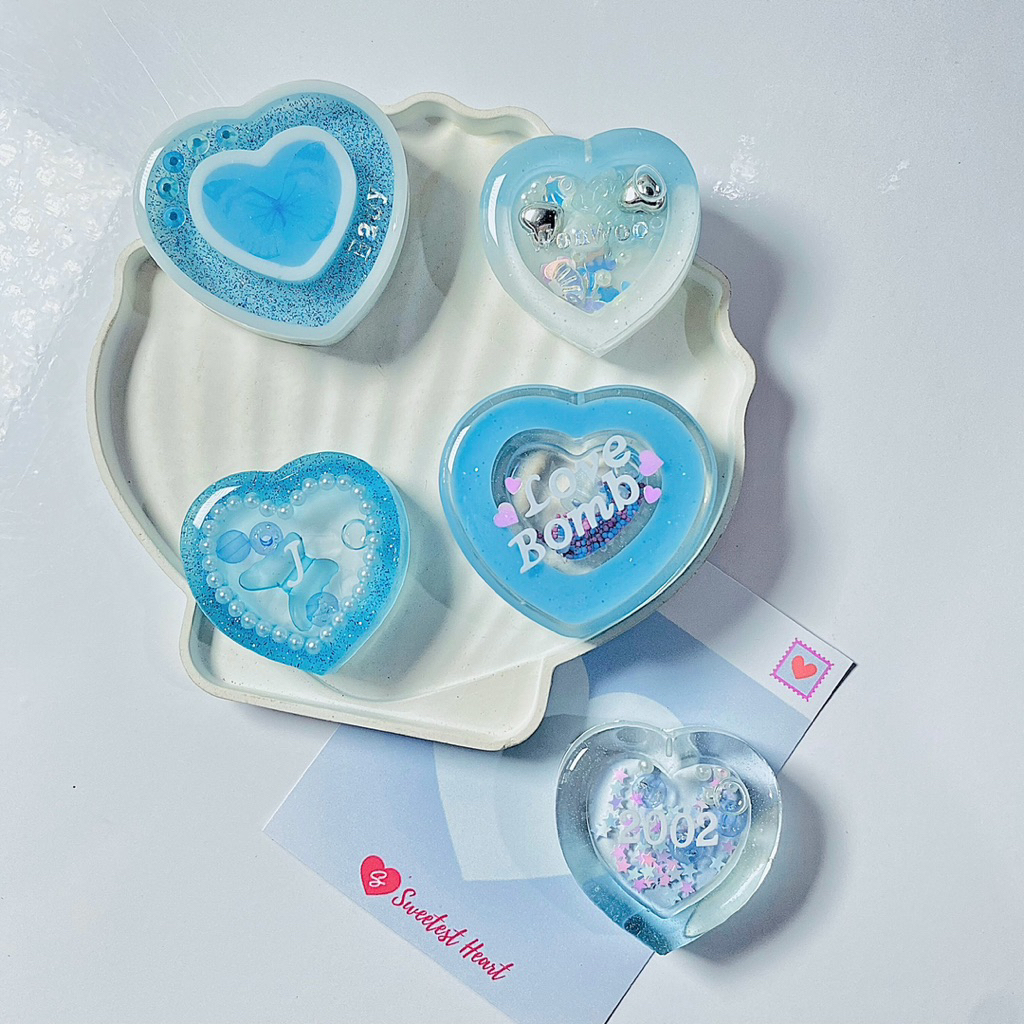 LOVELY HEART SHAKER KEYCHAIN (Blue Ver)|Resin Shaker Keychain|Keyring blue|Charm Shaker