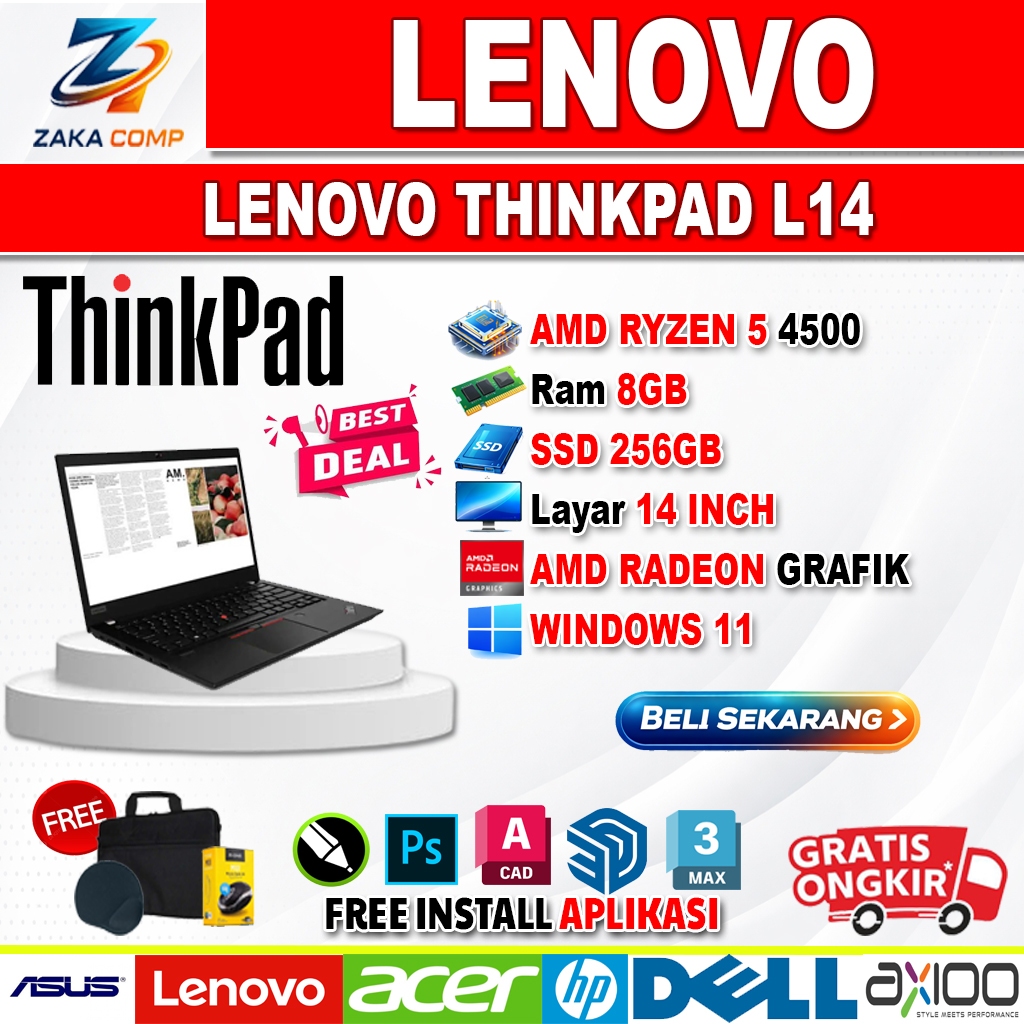 LENOVO THINKPAD L14 AMD RYZEN 5 4500 RAM 8GB SSD 256GB LAYAR 14 INCH WINDOWS 11