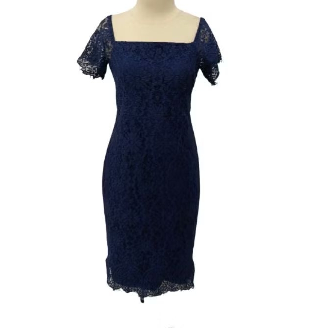 Dress Midi Pesta Brukat Gaun Brokat Biru Mewah Murah