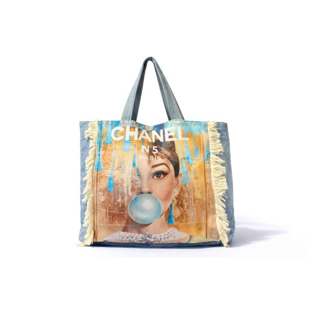 Denim patchwork tote bag