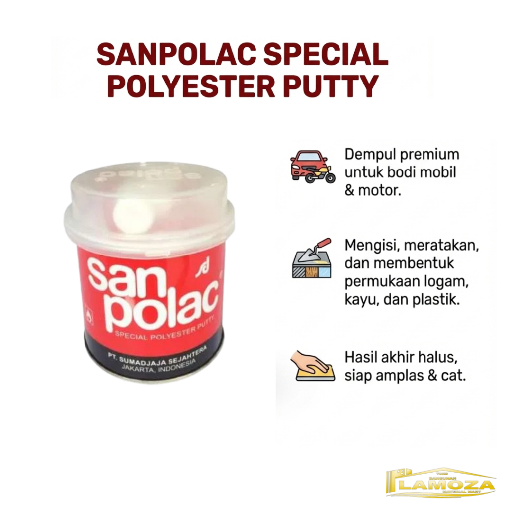 Dempul Sanpolac Hardener Dempul Plastik 1/4 Kg