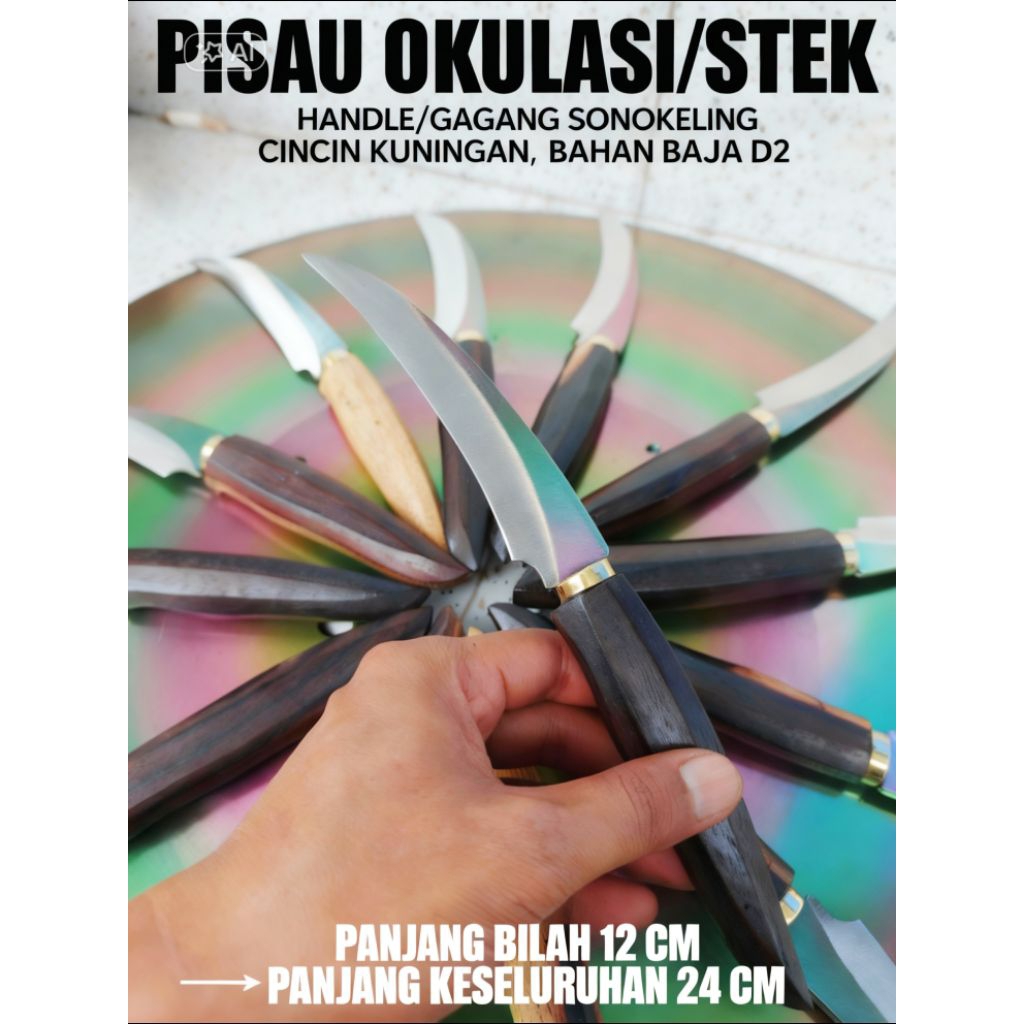 Pisau Stek/okulasi Bahan Baja D2 Pelangi Hrc 60-64