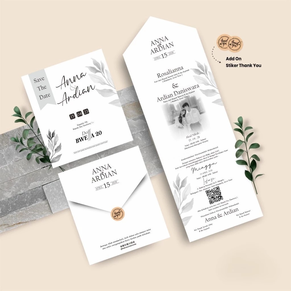 Undangan Pernikahan Semi Amplop Aesthetic | Undangan Nikah Simpel Elegan Free Foto BW