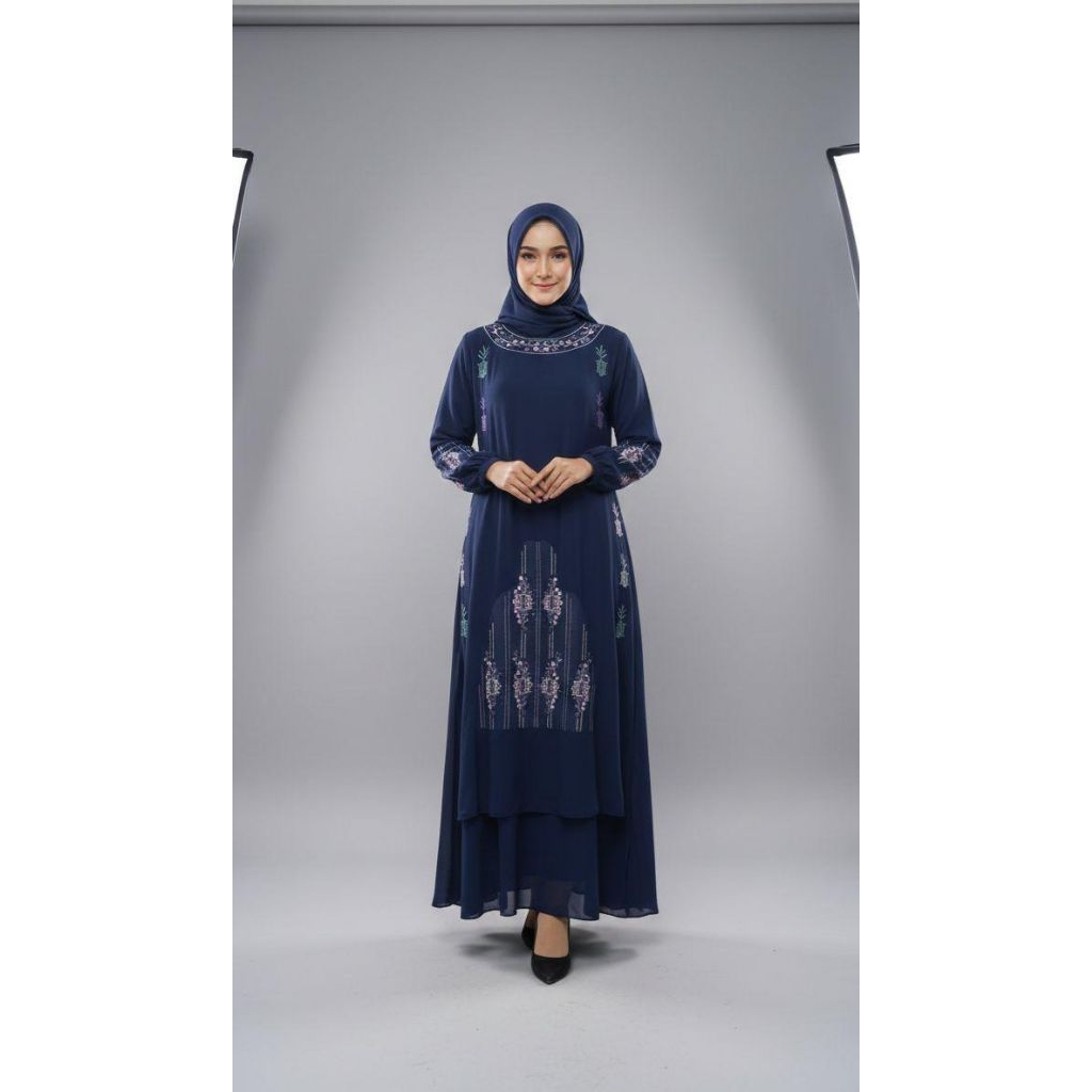 Gamis Bordir Set Hijab Plus Outer Terbaru Gamis katun Premium