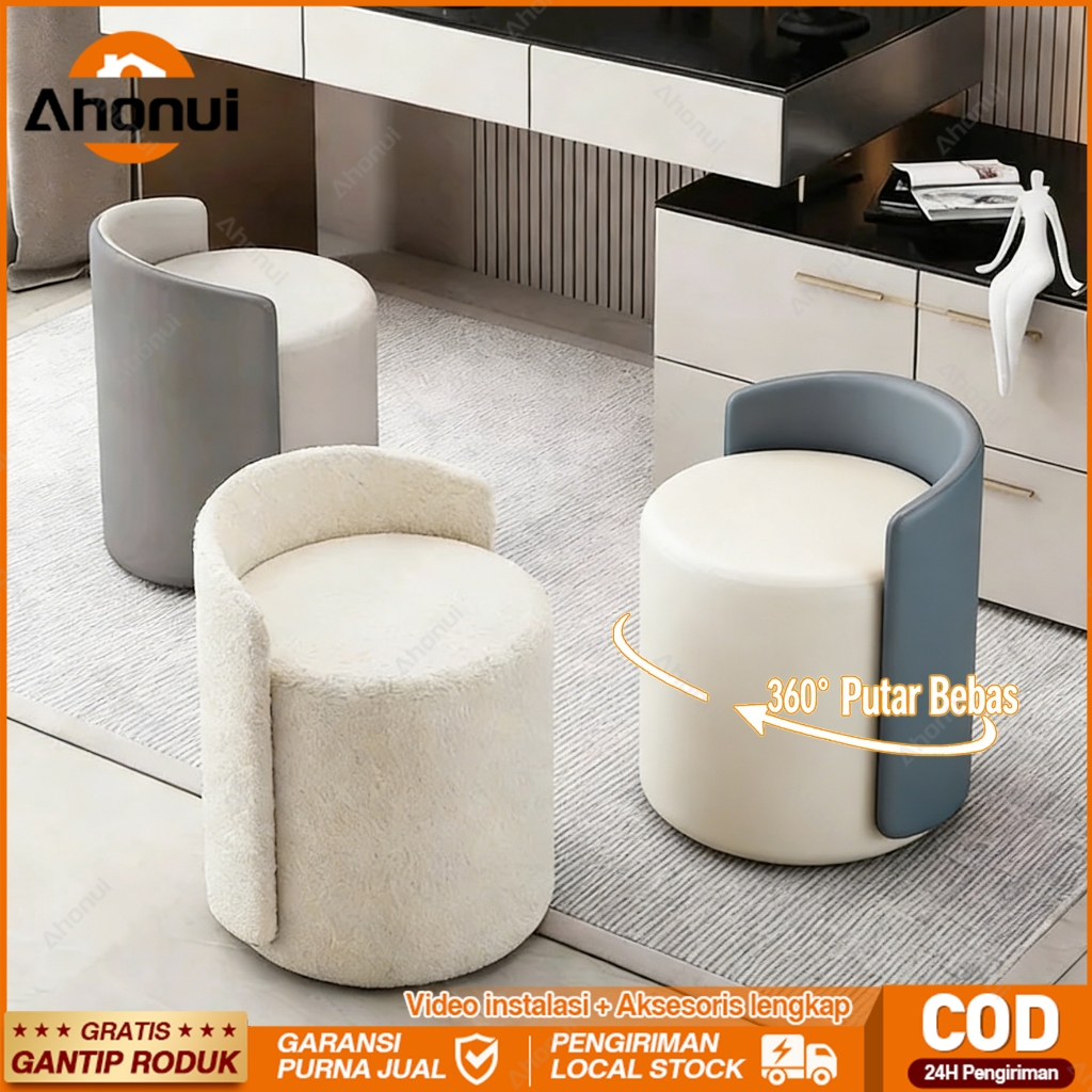 Putar 360° Kursi Meja Rias Bulu Domba Estetik Makeup Kursi Meja Rias Meja Rias Putar Chair Kursi Mej