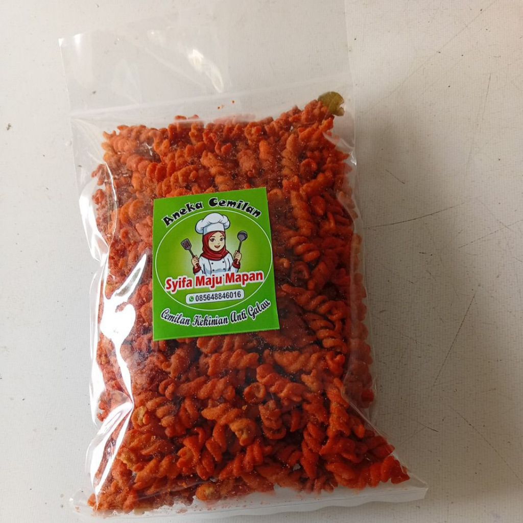 makaroni spiral pedas daun jeruk kemasan