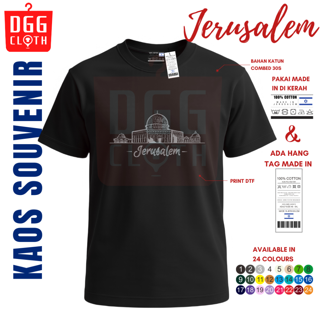 DGG Clothing Kaos Jerusalem, Baju Custom Jerusalem, Tshirt Jerusalem Banyak Varian Gambar