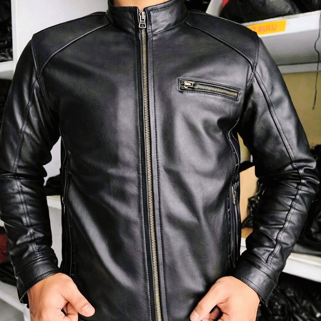 Jaket Kulit Asli Domba Pria | Hitam Slim Fit | Jaket Kulit Premium