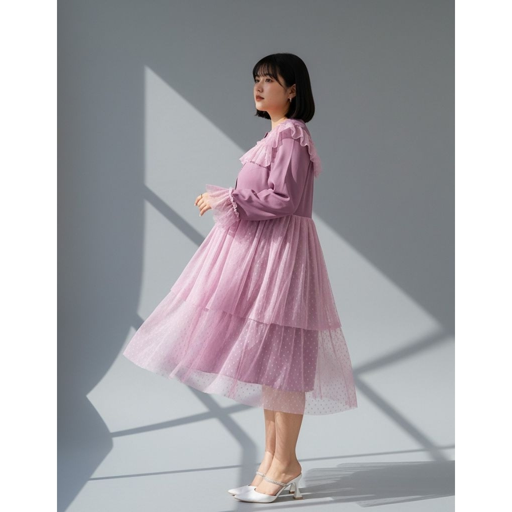 Bigissimo - Beyza Long Tunik | Atasan Wanita Tunik Midi Dress Brokat Maxi Premium Big Size Jumbo Mew