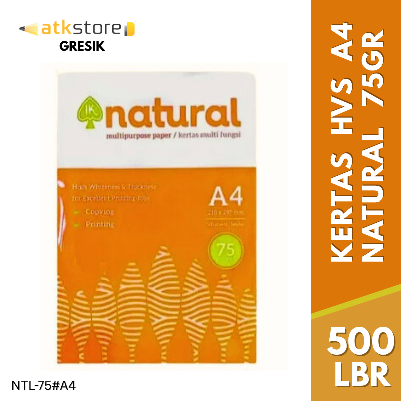 Kertas A4 HVS Natural 75 GSM / Kertas HVS 75 Gr Merek Natural 1 RIM