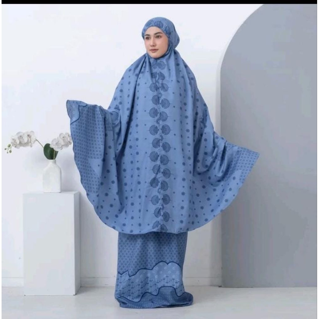 mukena dewasa kain katun premium cantik warna dusty blue
