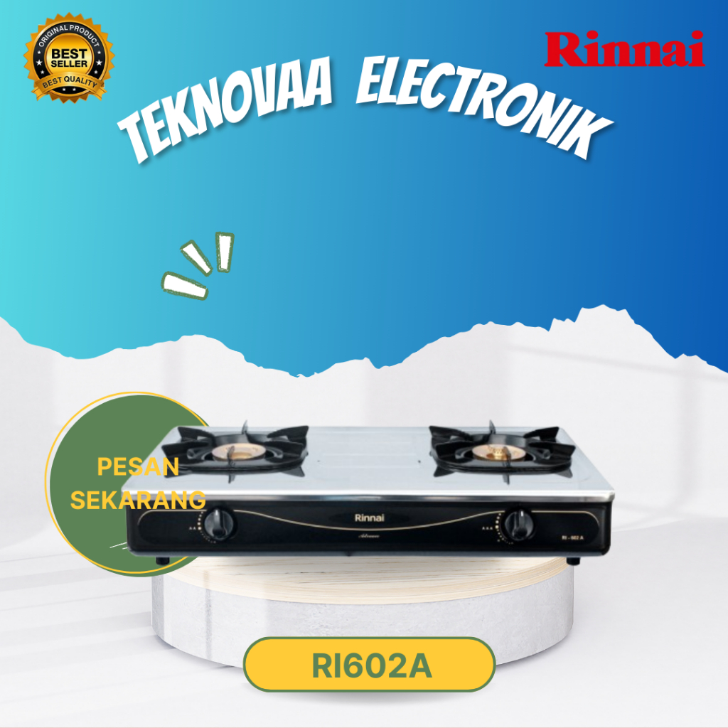 RINNAI KOMPOR GAS 2 TUNGKU RI602A KOMPOR RINNAI/RI 602A/RI-602A/RI 602 A/ORIGINAL RINNAI/GARANSI