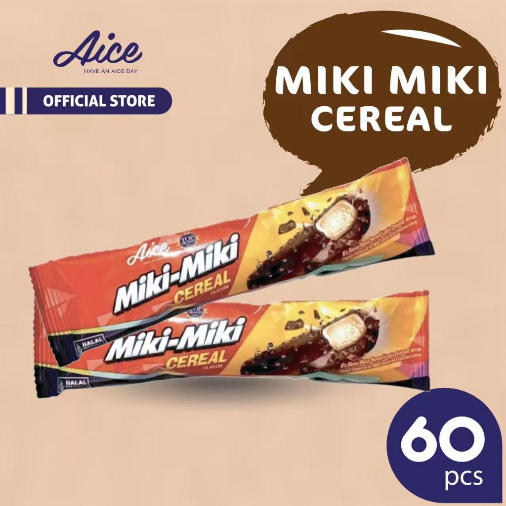 Aice Miki Miki Cereal 1 Karton Isi 60pcs Vanilla Coklat Cereal Es Krim