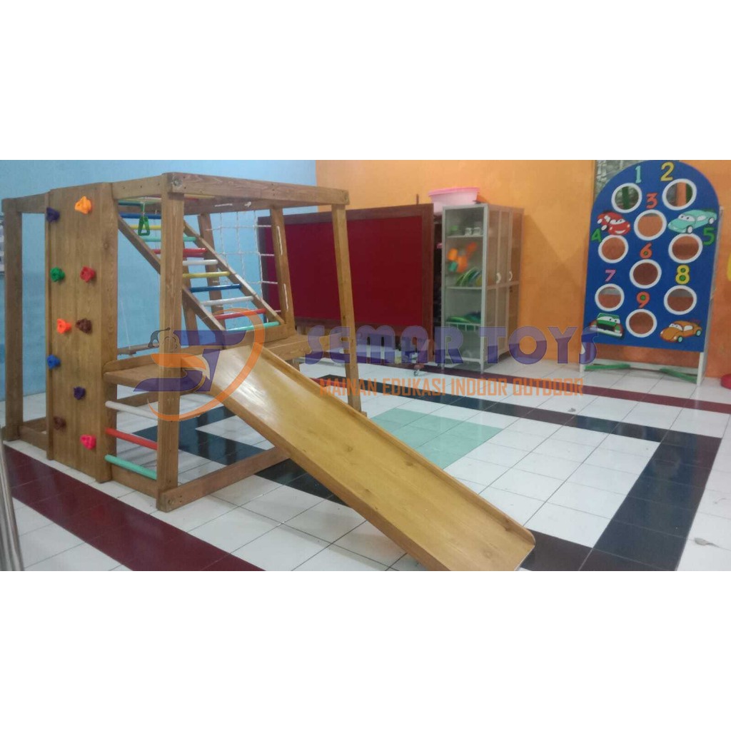 Mainan Edukasi Brakiasi Tangga Melintang Mini Outbond Anak Bahan Kayu Jati Londo Murah