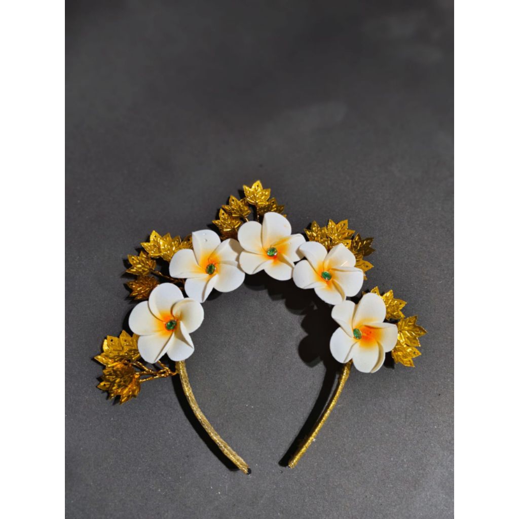 Mahkota Bando Bali Bunga Kamboja Permata Hijau