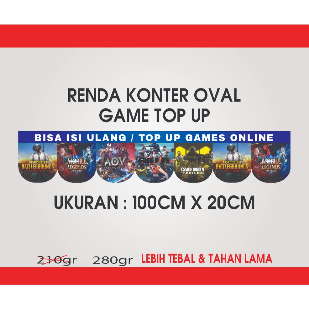 SPANDUK RENDA HIASAN KONTER TOP UP GAME ONLINE OVAL