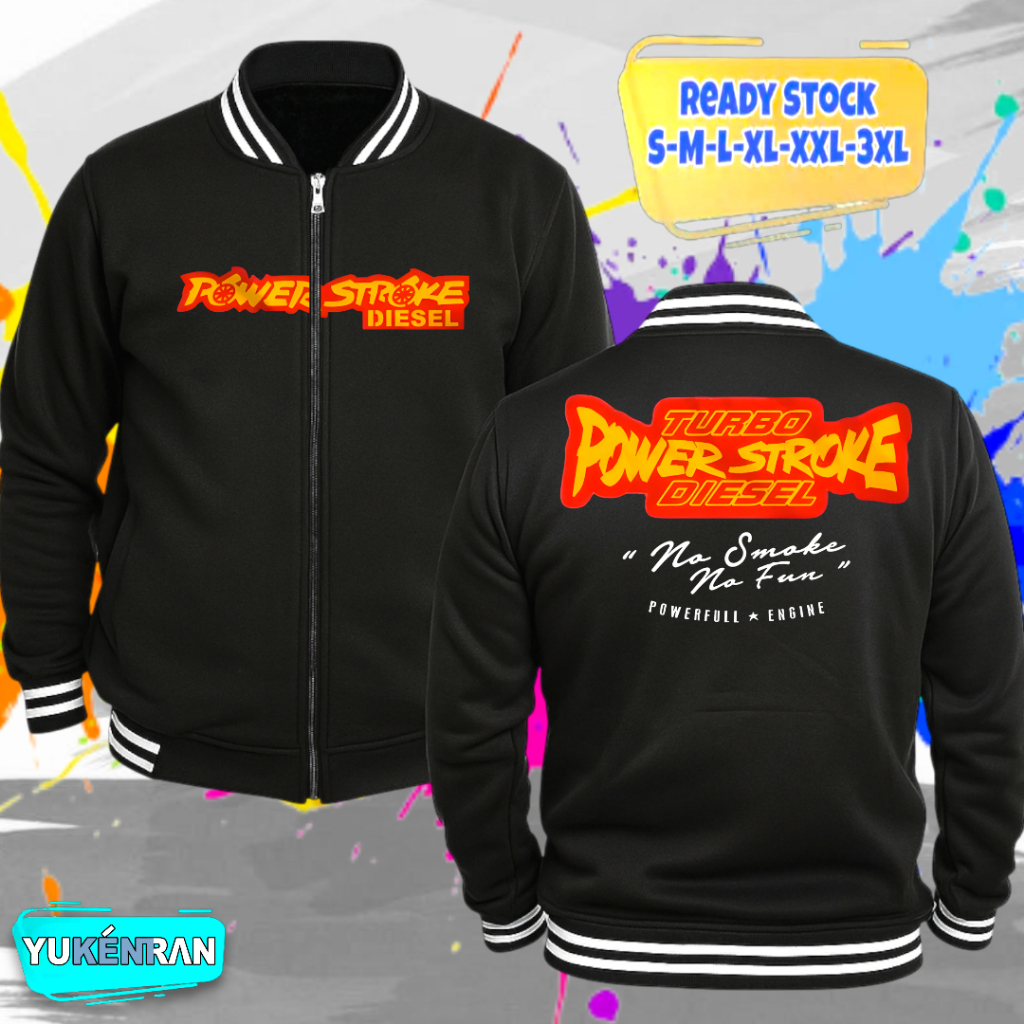 VARSITY JAKET OTOMOTIF TURBO POWER TWO STROKE DIESEL DESIGN STREET CASUAL BAHAN COTTON PREMIUM