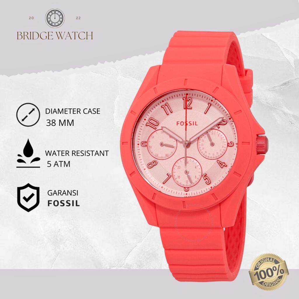 Jam Tangan Wanita Fossil Poptastic Chronograph Rubber Casual Elegant Original ES4187