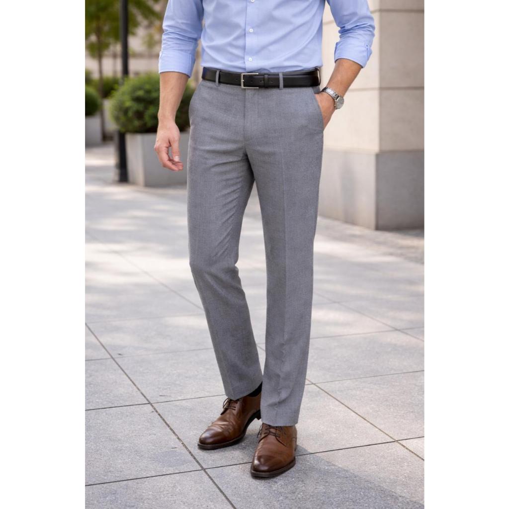 Celana Formal Katun Salur Standar Pria