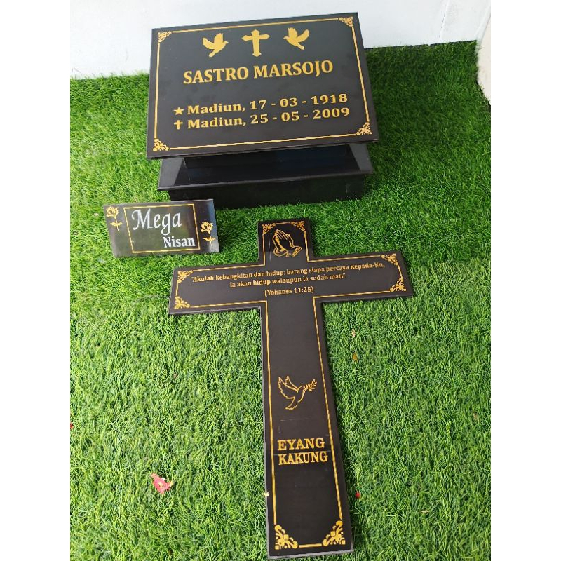 BUNDLING BATU NISAN GRANIT TILE 40X50+SALIB TIDUR 2 LAPIS 40X45 - GRATIS PACKING KAYU