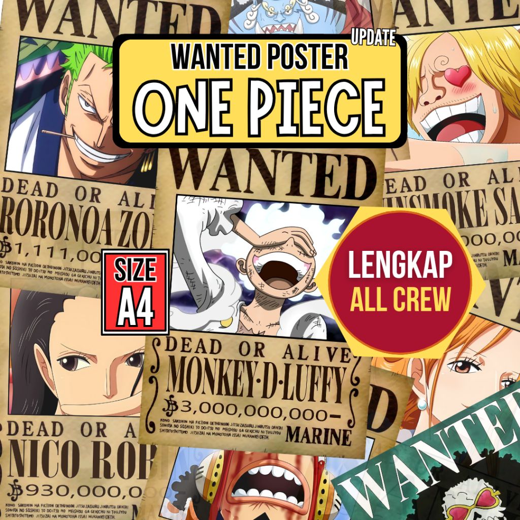 Poster Bounty One Piece 20 Lembar | Poster Anime Wanted Mugiwara untuk Dekorasi Kamar