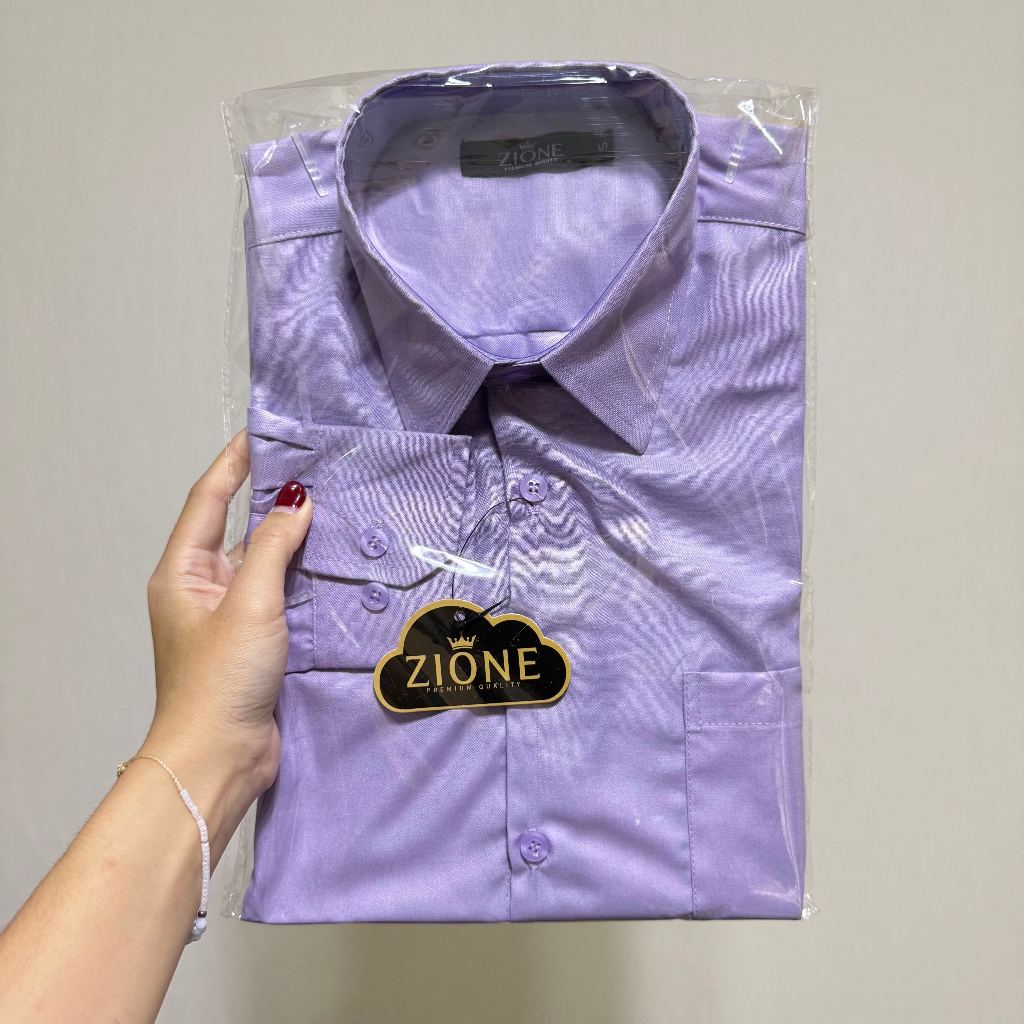 KEMEJA PRIA ZIONE - KEMEJA POLOS LENGAN PANJANG WARNA UNGU TARO MUDA