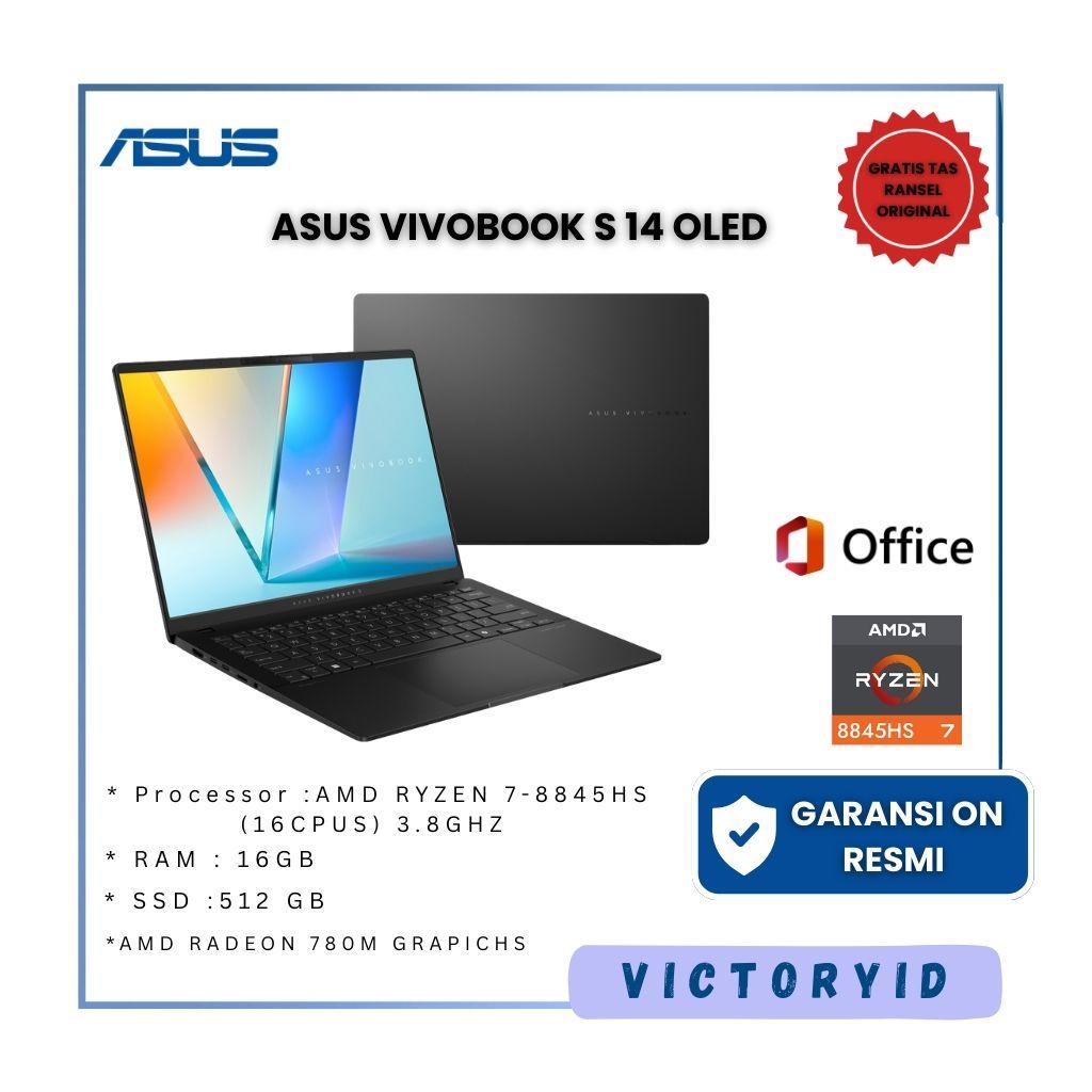 ASUS VIVOBOOK S 14 OLED RYZEN 7-8845HS RAM 16GB SSD 512GB GARANSI ON