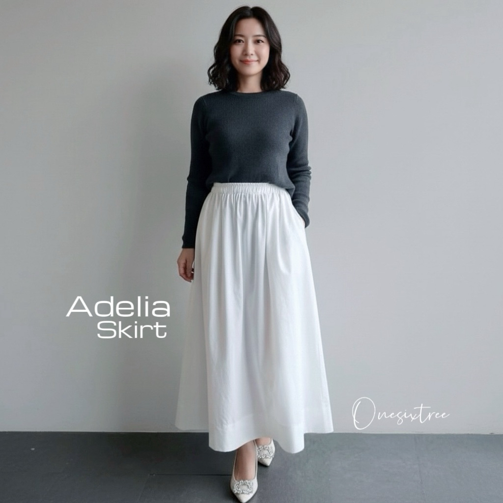 Rok Panjang Ruflle Polos A- Line Adelia Katun Premium