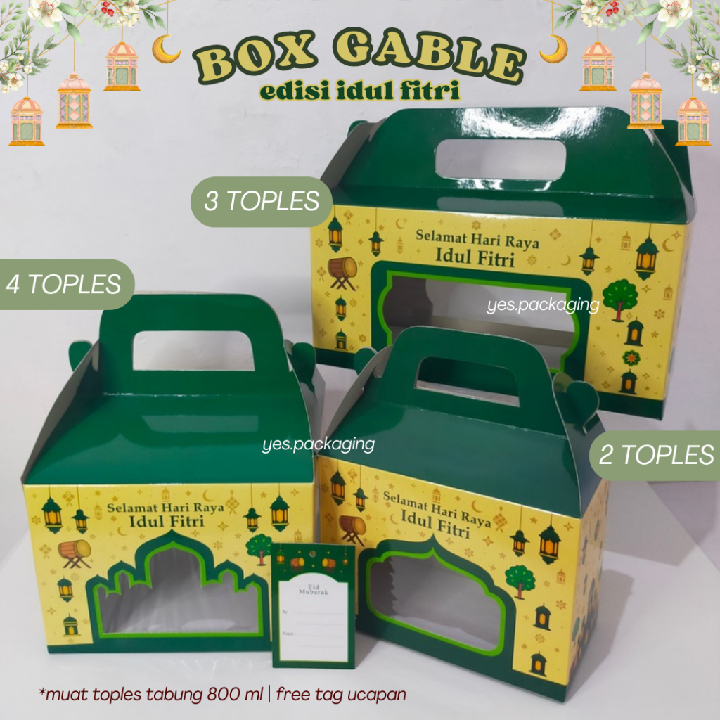 DUPLEX Gable Handle Box Kemasan Isi 4, 3, 2 Toples Tabung Jar Hampers Lebaran Idul Fitri Eid Mubarak