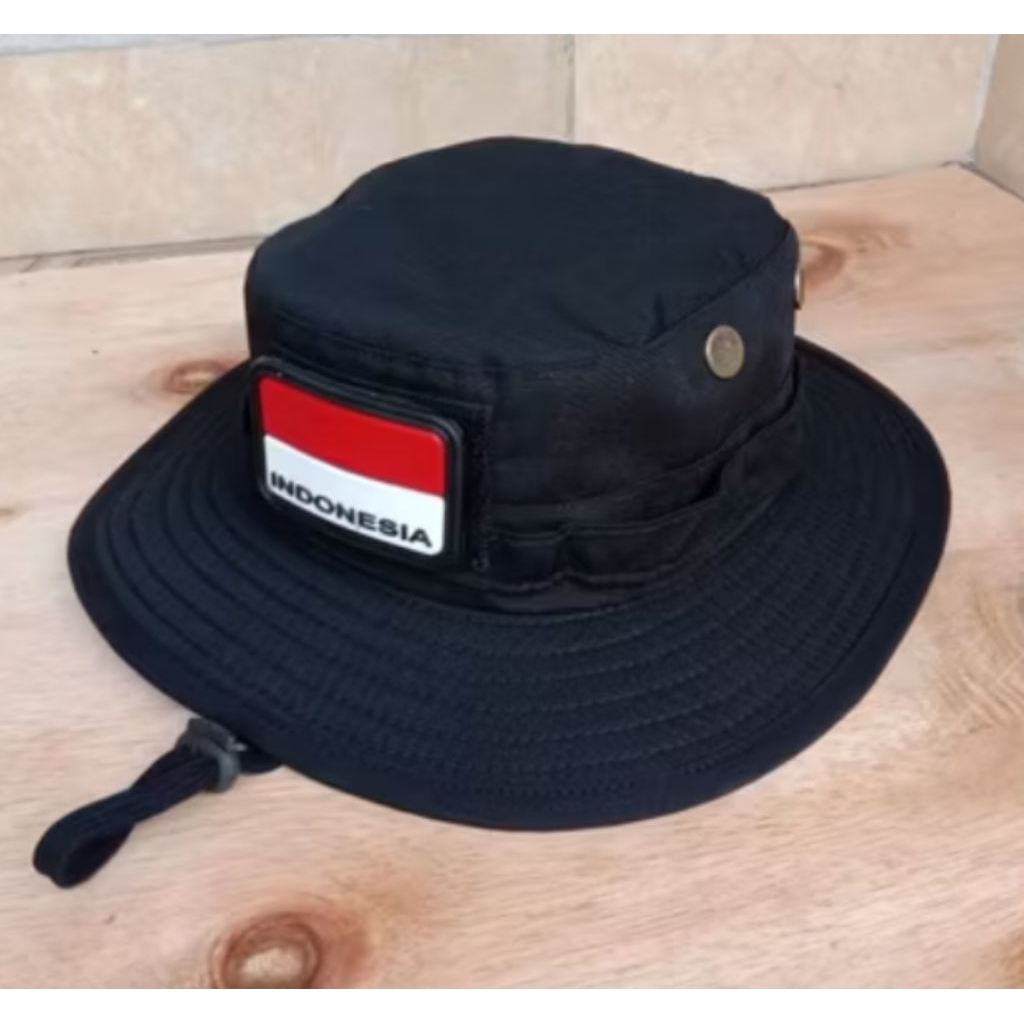 topi hitam pria topi brimob polri topi bulat / rimba rimba