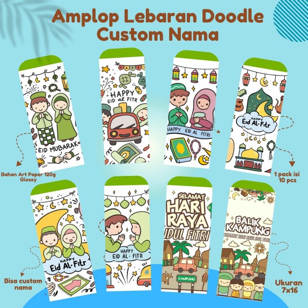 Amplop Lebaran THR Custom Nama | amplop motif doodle| amplop Lebaran lucu | angpao lucu | amplop leb