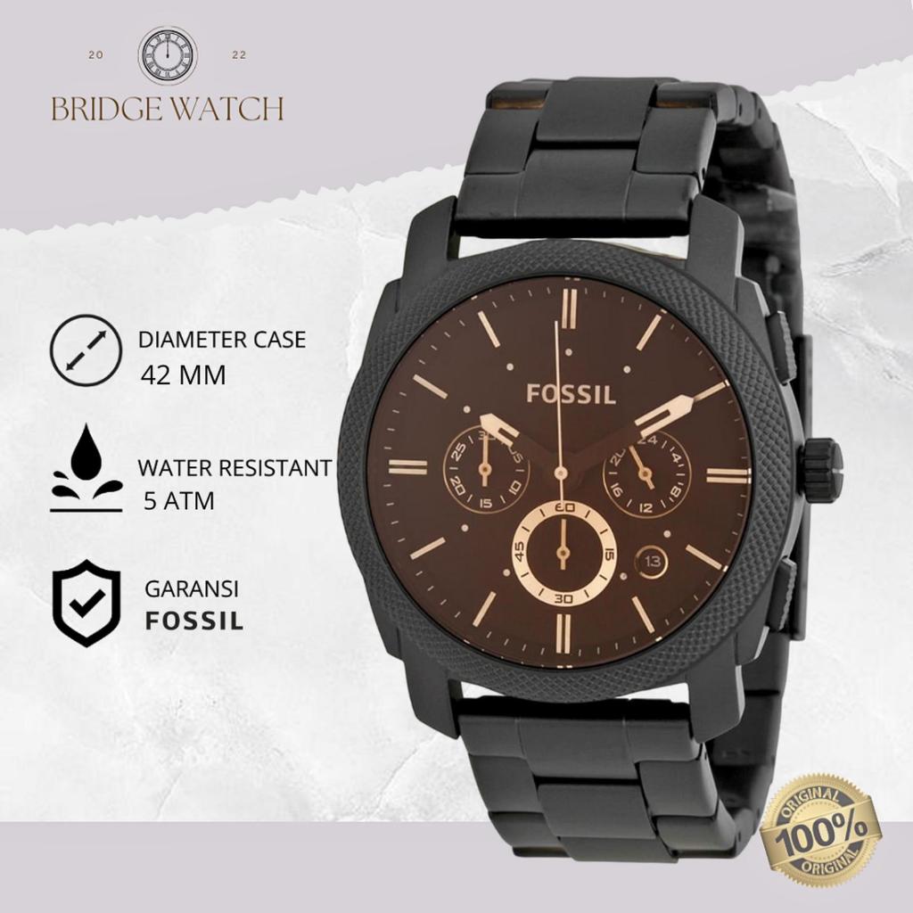 Jam Tangan Pria Fossil Machine FS4682 Chronograph Rantai Analog Stainless Steel Mewah Sporty Origina