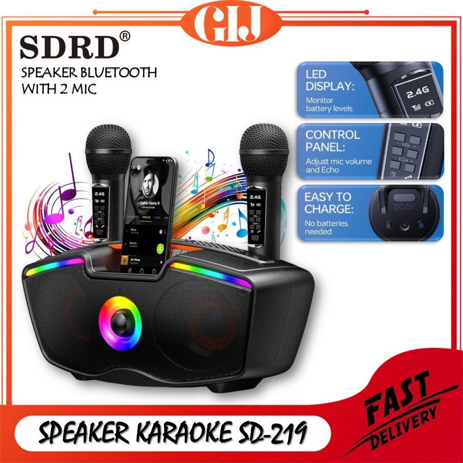 SDRD SD-219 Speaker Bluetooth Wireless SDRD SD-219 Dengan 2 Microphone Wireless