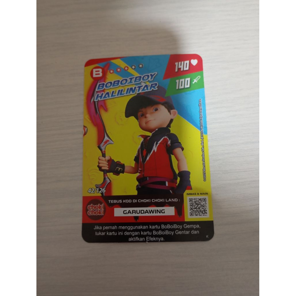 Kartu Choki Choki Boboiboy Halilintar