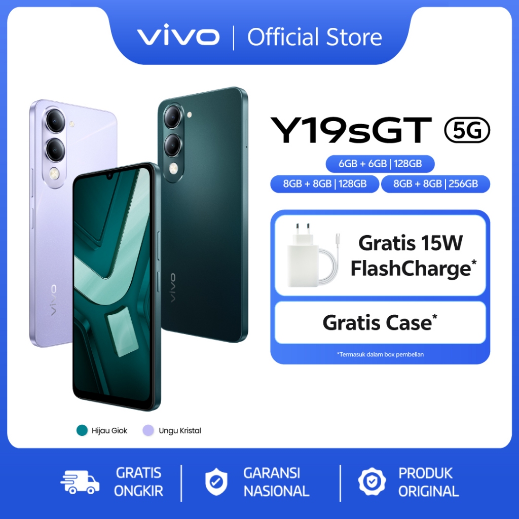 [Online Exclusive] vivo Y19s GT 5G - Dimensity 6300 5G, 5500mAh Tahan Lama, NFC Multifunctions, Taha