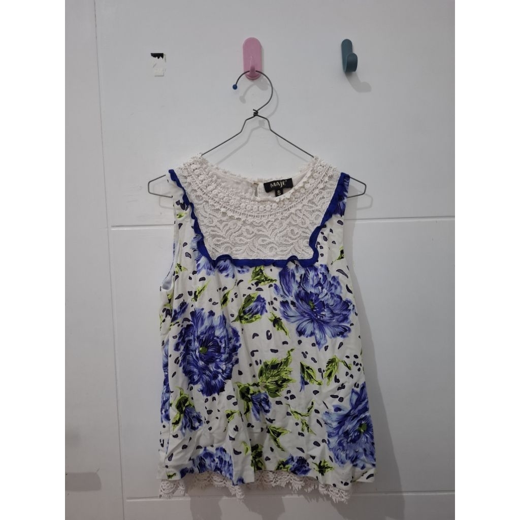 [ PRELOVED ] BLOUSE UCANSEE MOTIF BUNGA BIRU + RENDA